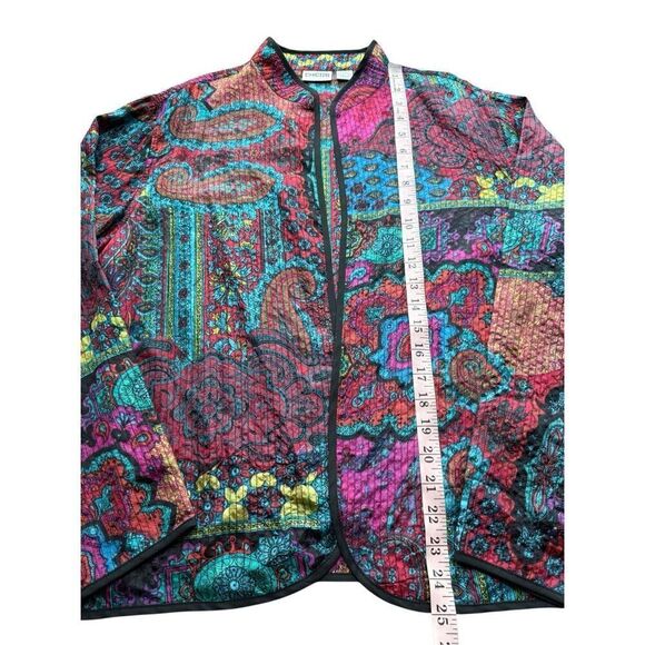 Vintage Chico’s 100% Silk Quilted Open Front Boho Paisley Jacket - Picture 7 of 9